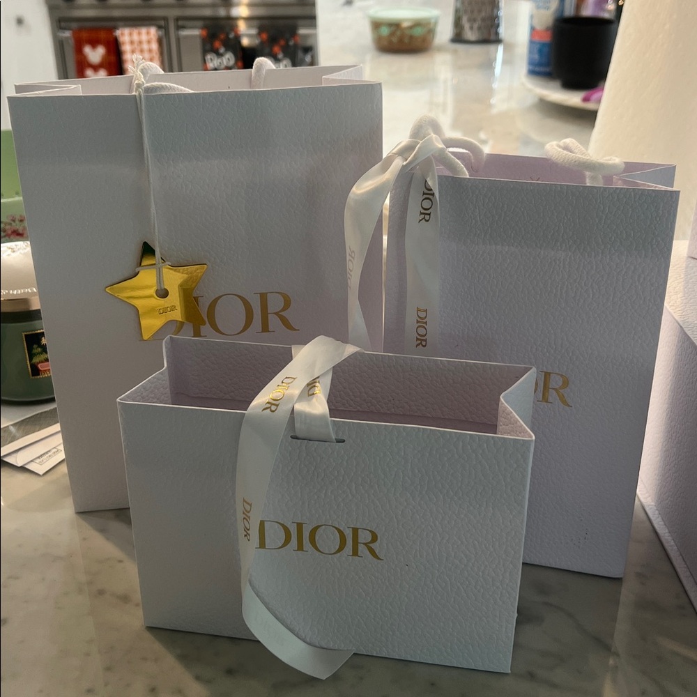 3 Dior White Bags with Gold Dior ornament